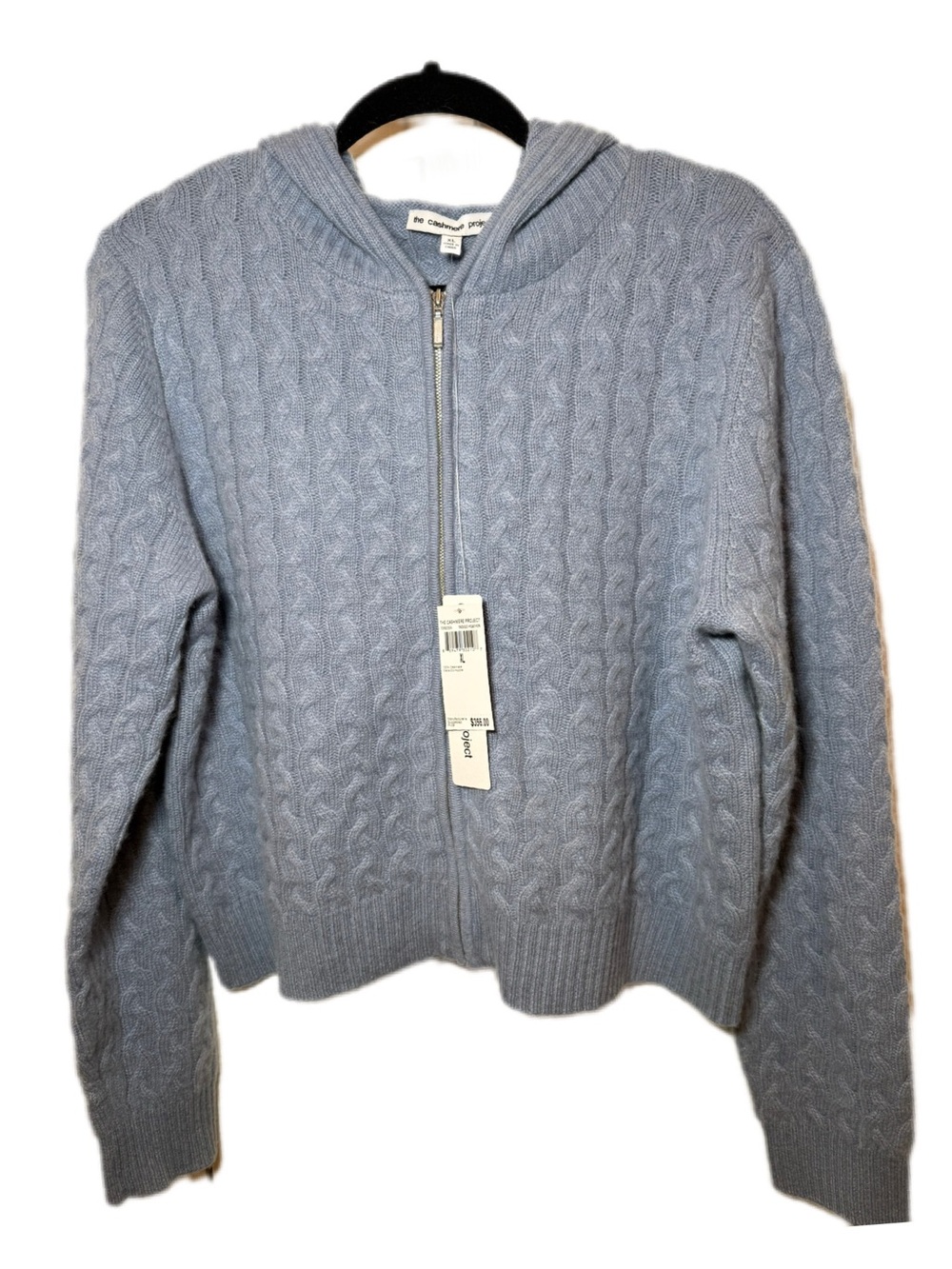 Cable-Knit Zip Hoodie Cardigan - Light Blue